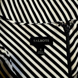 Talbots Womens A-Line Sleeveless V-Neck Black white Stripe dress, Size small